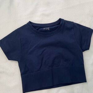 Offline by Aerie Cropped Navy Sidewalk Seamless Top Size Small Coastal Nautical